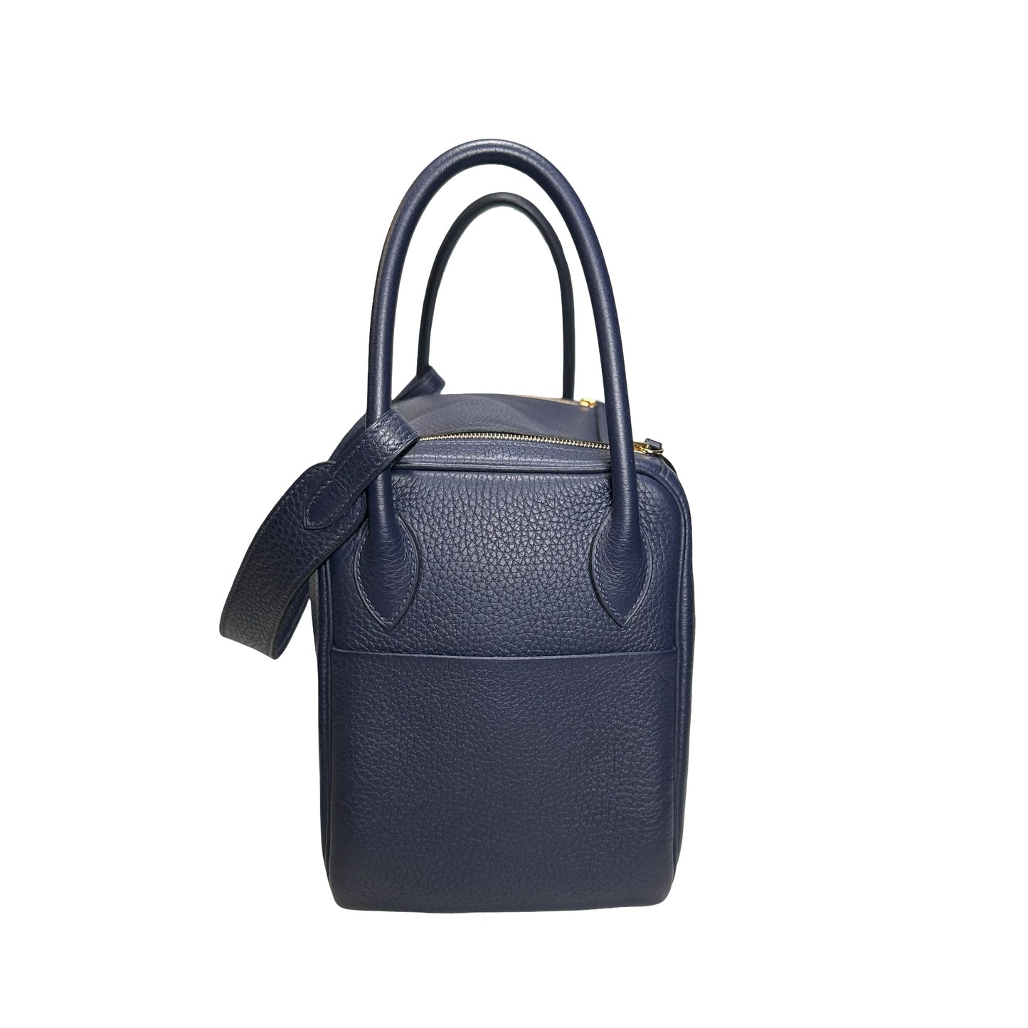 Used HERMES Clemence Lindy 26 Handbag Navy GHW