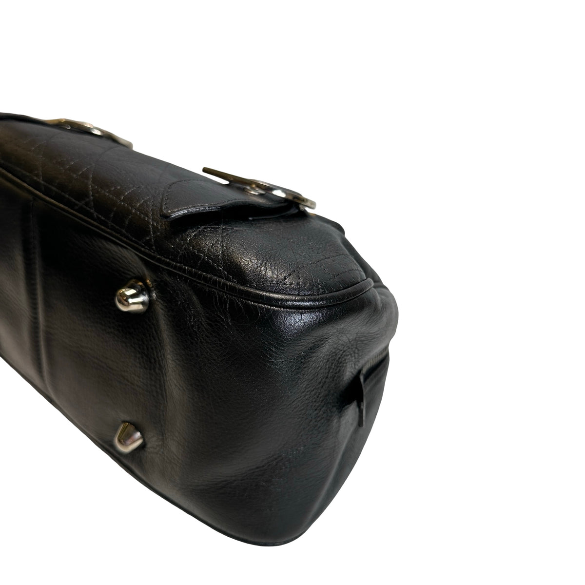 Used DIOR Cannage Leather Cannage Handbag Handbag Black Silver