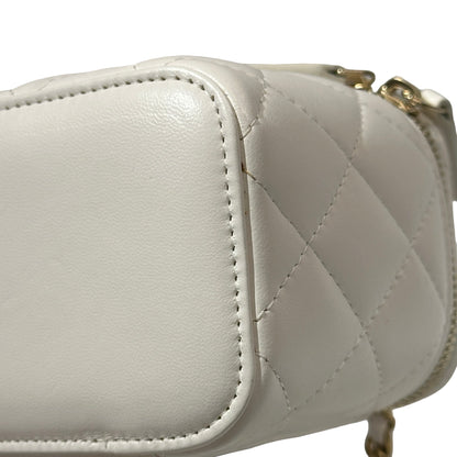 Used CHANEL Lambskin Leather Vanity Case White GHW
