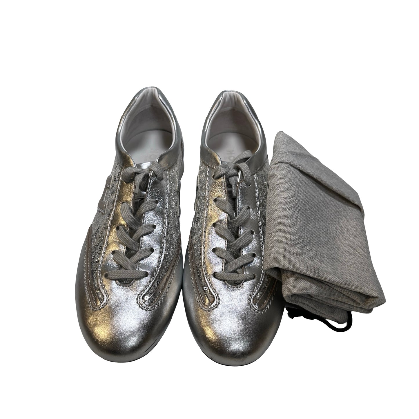 Used Hogan Calfskin Leather Shoes Silver