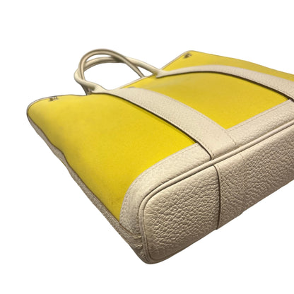 Used HERMES Canvas Leather Garden File Tote Bag Yellow White