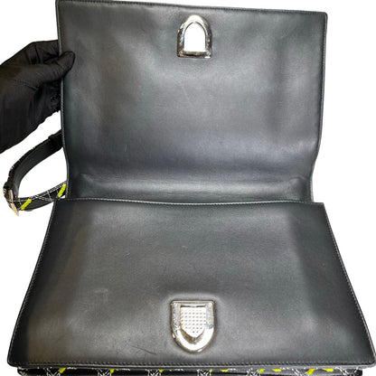 Used DIOR Cannage Leather Diorama Chain Shoulder Bag Black Yellow White PHW