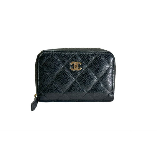 Used CHANEL Caviar Quilted Classic Zipped Coin Purse Coin Purse Black Gold hardware