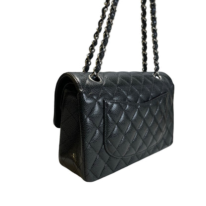 Used CHANEL Quilted Caviar Classic Flap 23 Chain Shoulder Bag Black Silver