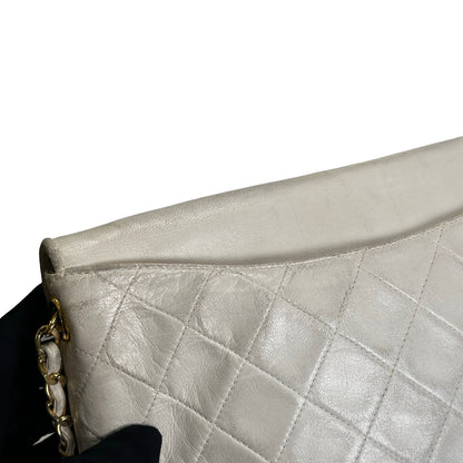 Used CHANEL Quilted Leather Quilted Flap Bag Handbags White GHW