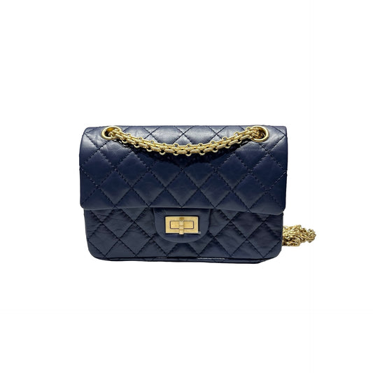 Unused CHANEL Mini 2.55 Cross Body Bag Navy Blue GHW