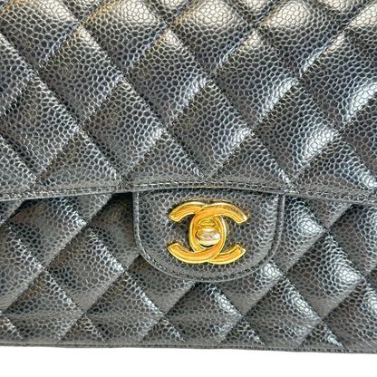 Used CHANEL Quilted Caviar Classic Flap Shoulder Bag Black Gold
