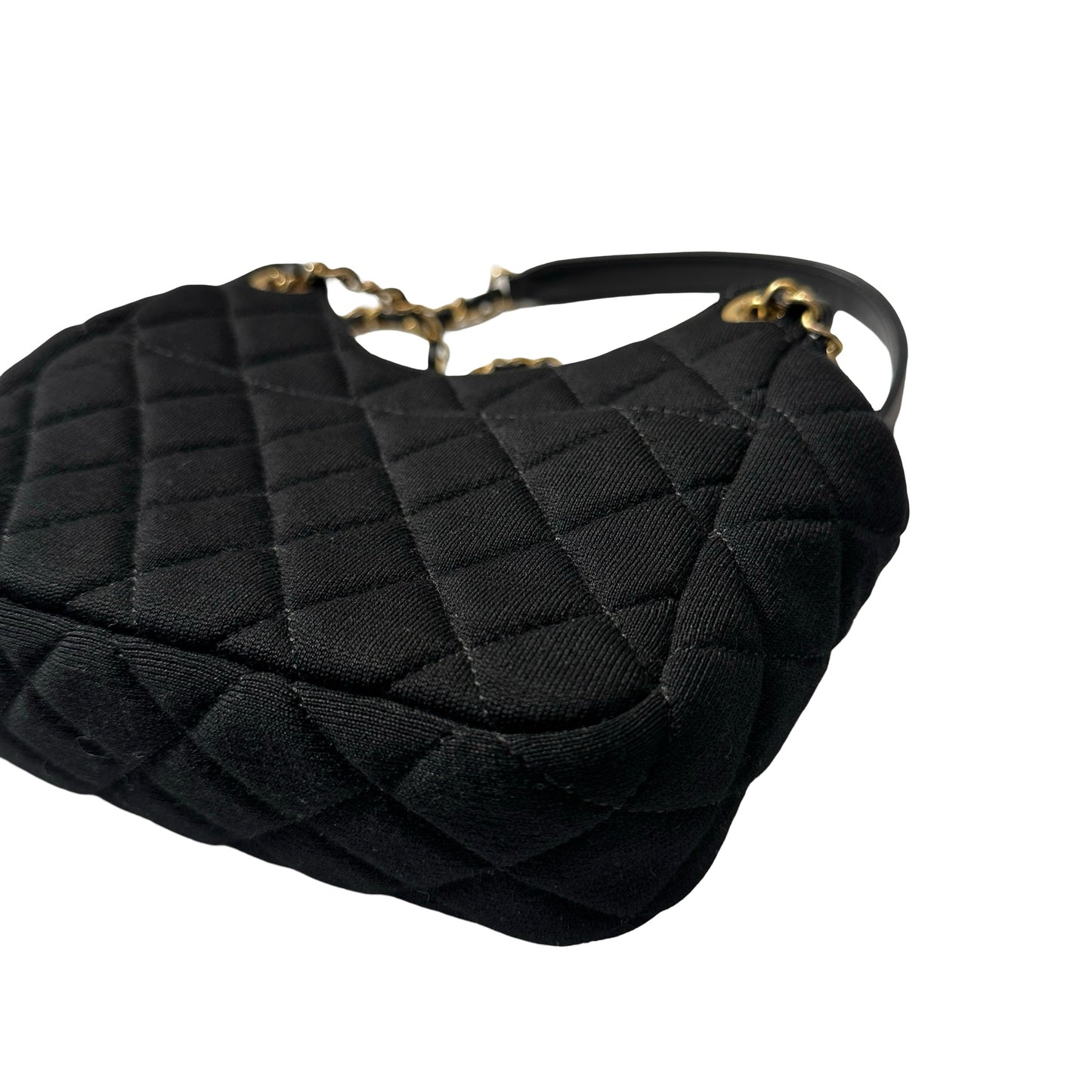 Used CHANEL Wool 23C hobo small wool jersey Shoulder Bag Black GHW