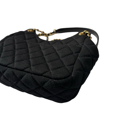 Used CHANEL Wool 23C hobo small wool jersey Shoulder Bag Black GHW