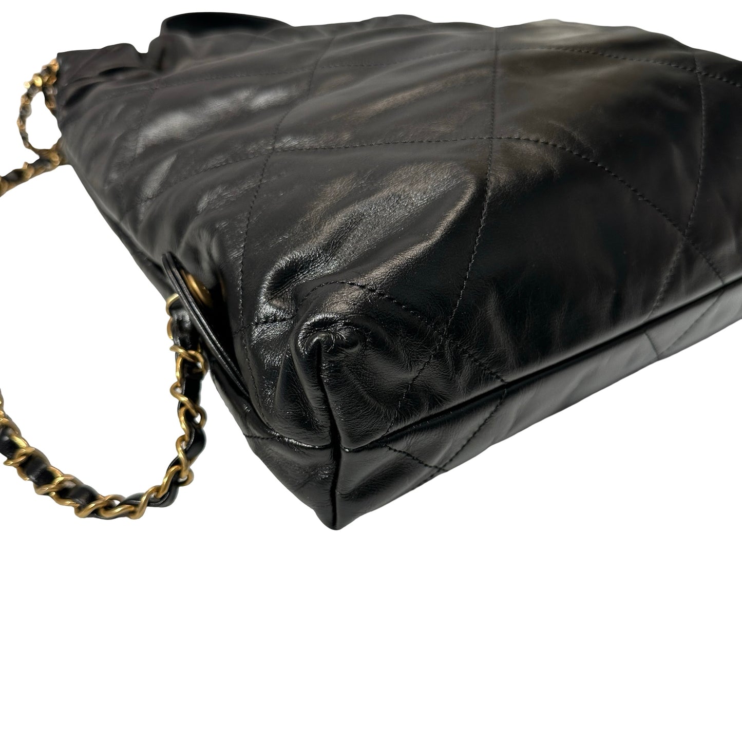 Used CHANEL Shiny Calfskin 23P 22 Small Backpack Black GHW