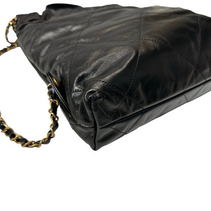 Used CHANEL Shiny Calfskin 23P 22 Small Backpack Black GHW