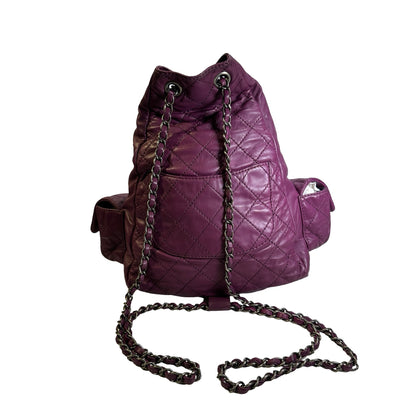 Used CHANEL Quilted Leather Backpack Backpack Purple