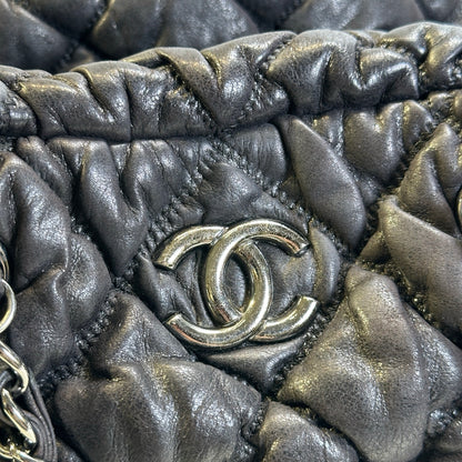 Used CHANEL Quilted Leather Bubble Quilted Bowler Bag Handbag Black Silver hardware