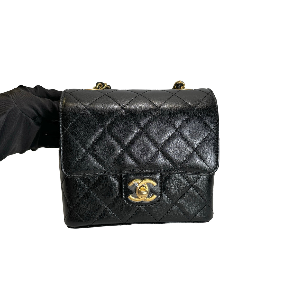 Used CHANEL Quilted Mini Flap Bag Chain Shoulder Bag Black Gold