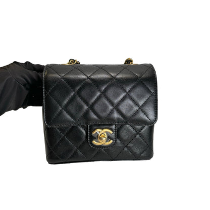 Used CHANEL Quilted Mini Flap Bag Chain Shoulder Bag Black Gold