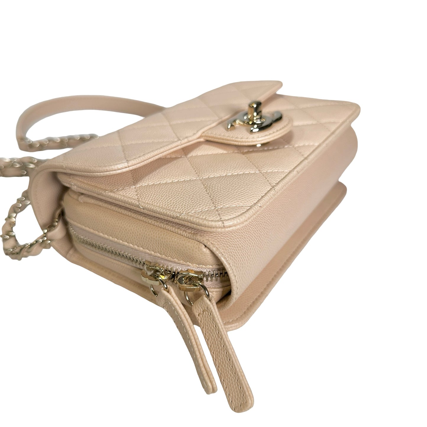 Used CHANEL Quilted Caviar Flap Bag Chain Shoulder Bag Beige