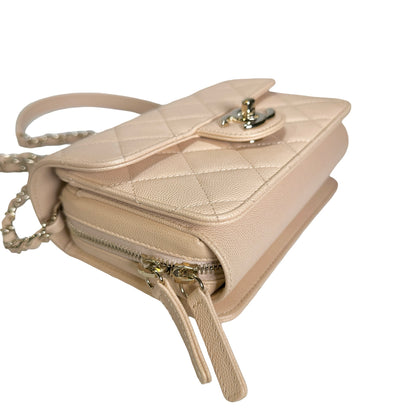 Used CHANEL Quilted Caviar Flap Bag Chain Shoulder Bag Beige