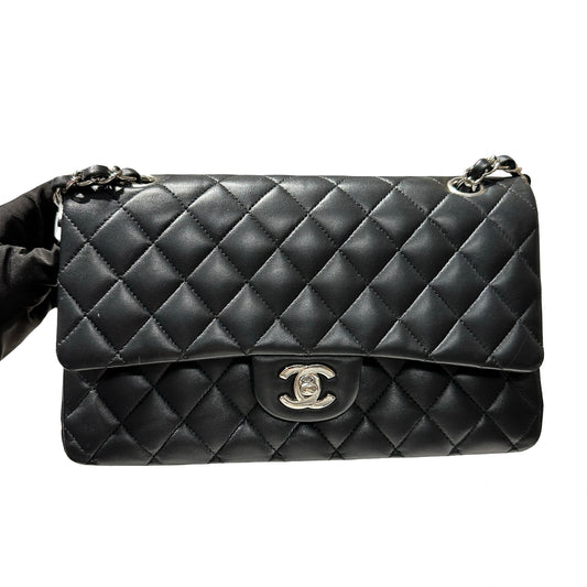 Used CHANEL Quilted Lambskin Classic Flap Chain Shoulder Bag Black Silver