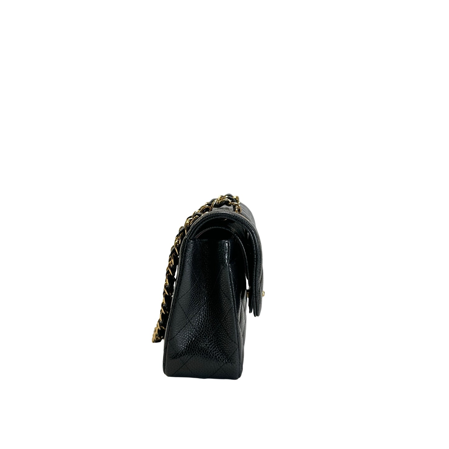 Used CHANEL Quilted Caviar Classic Flap Shoulder Bag Black Gold