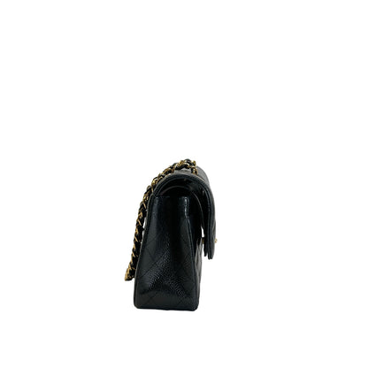 Used CHANEL Quilted Caviar Classic Flap Shoulder Bag Black Gold