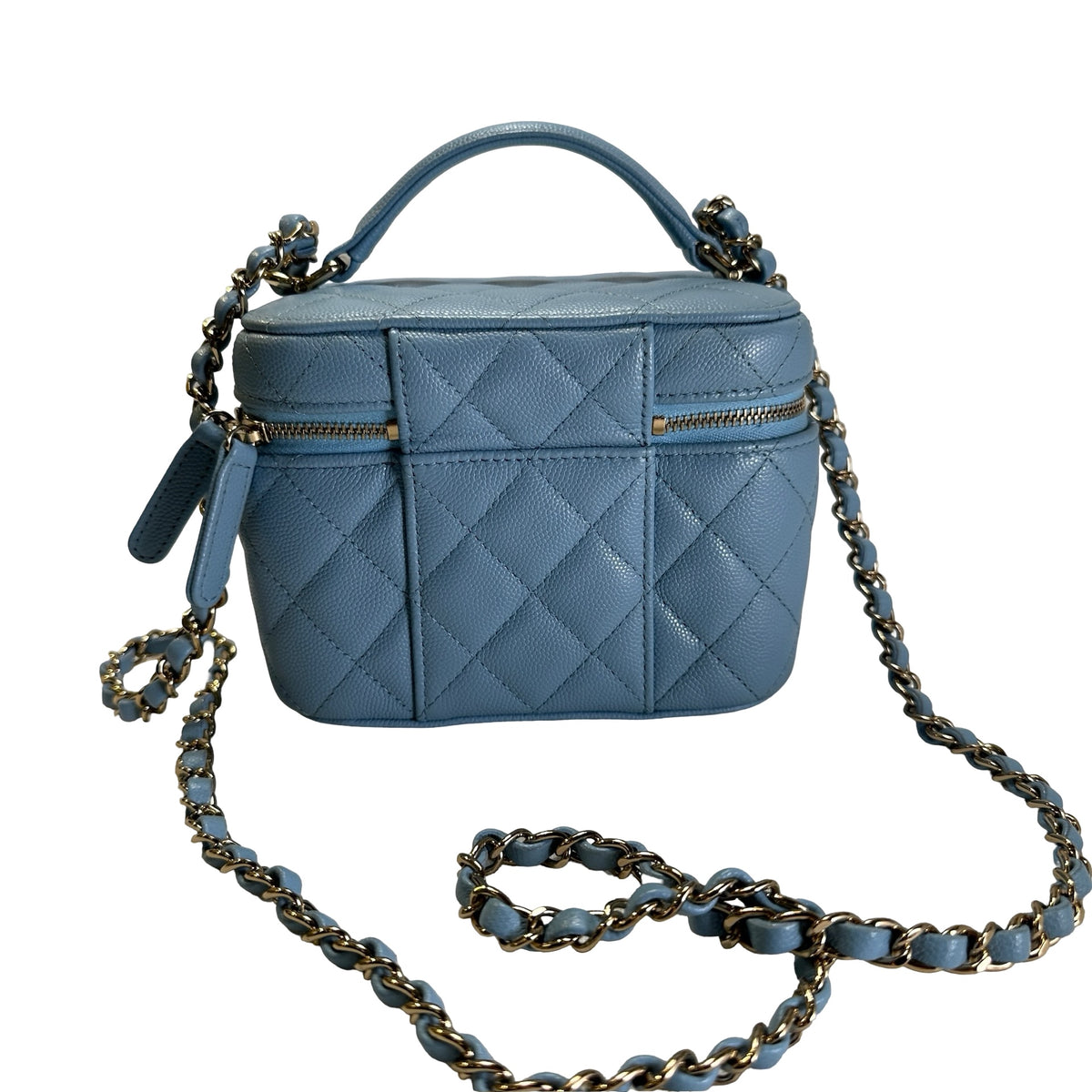 Used CHANEL Quilted Caviar Leather Vanity Case Vanity case Light Blue