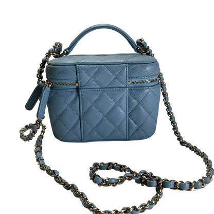 Used CHANEL Quilted Caviar Leather Vanity Case Vanity case Light Blue