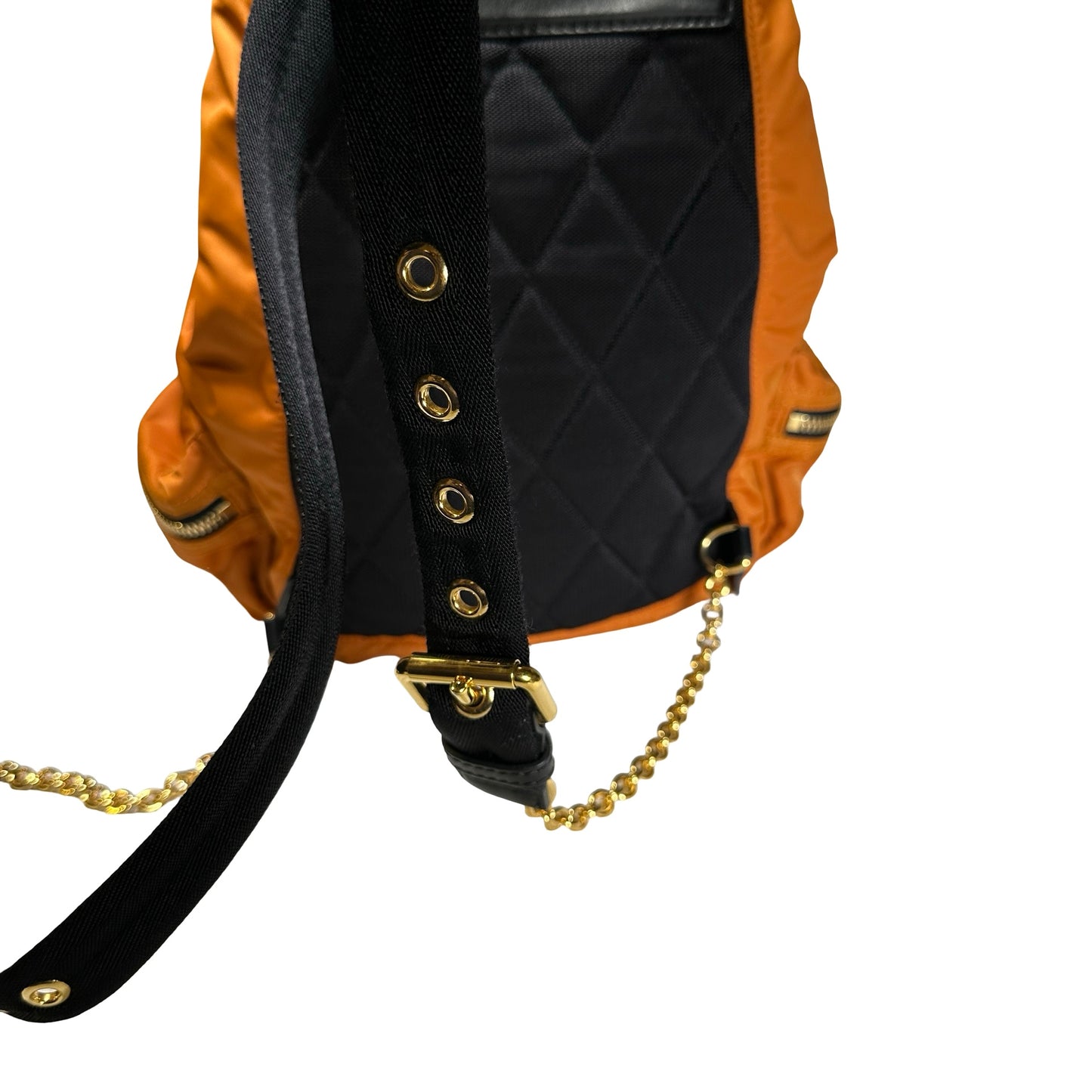 Used BURBERRY Nylon Leather Backpack Backpack Orange Black
