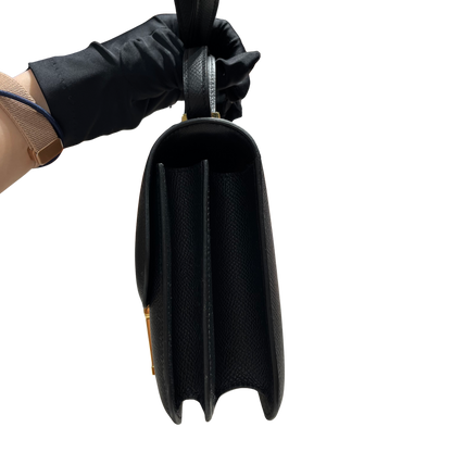 Brand New HERMES Epsom Constance Shoulder Bag Black Gold