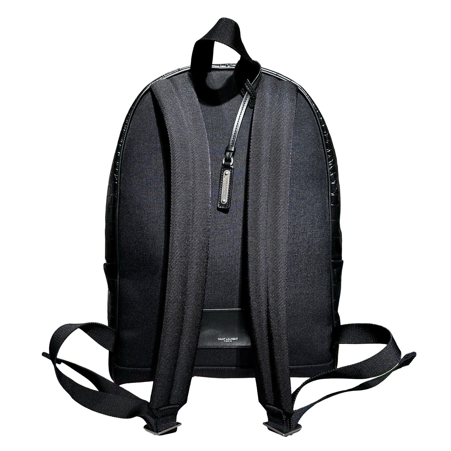 Used SAINT LAURENT Crocodile-Embossed Saint Laurent City Backpack PHW Black