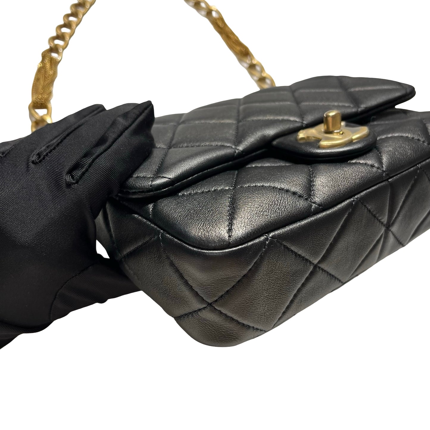 Used CHANEL Lambskin 23A Tassel hobo Hobo Bag Black Gold
