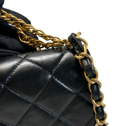 Used CHANEL Quilted Leather Classic Flap Chain shoulder bag Black Gold