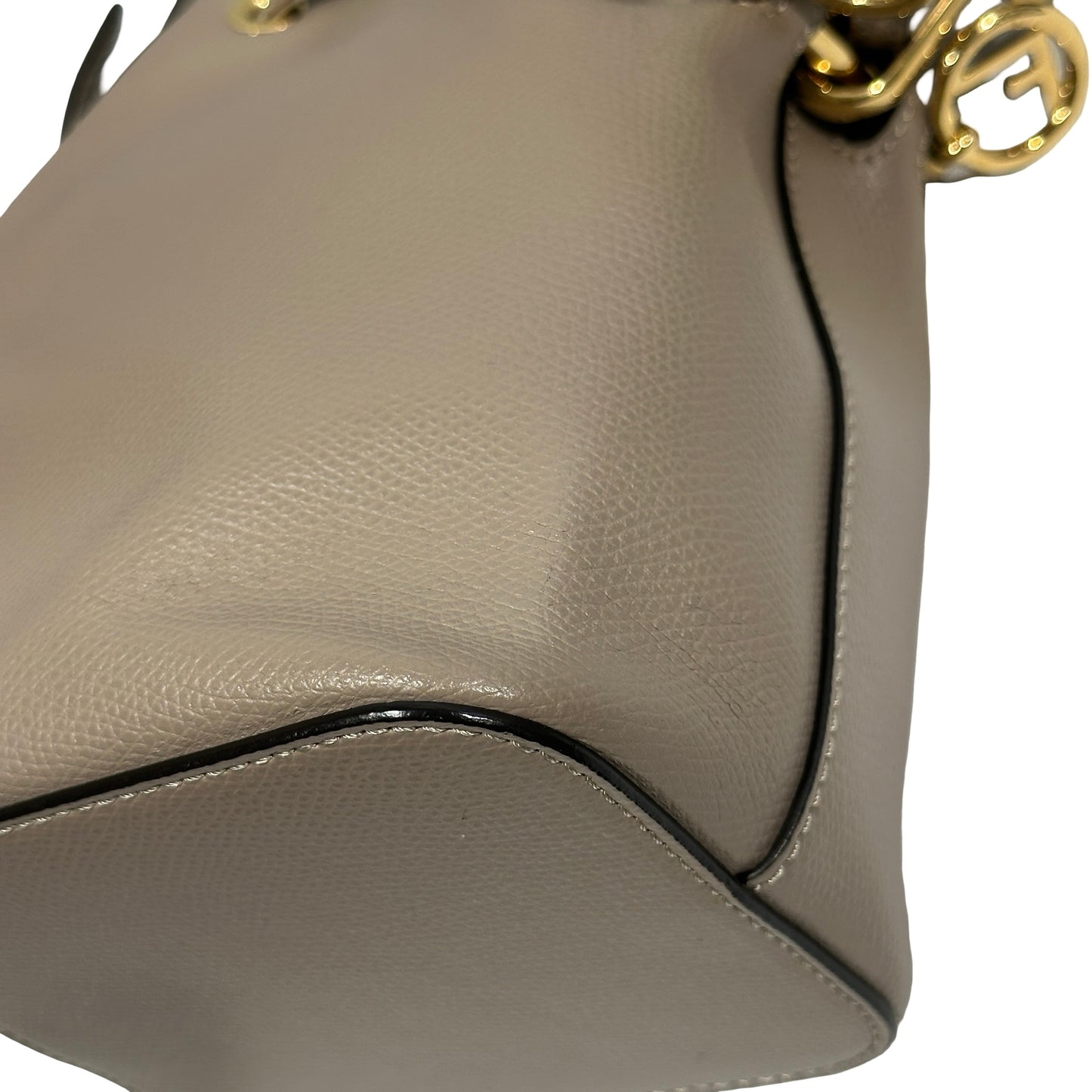 Used FENDI Calfskin Leather Mon Tresor Bucket Bag Grey Beige GHW