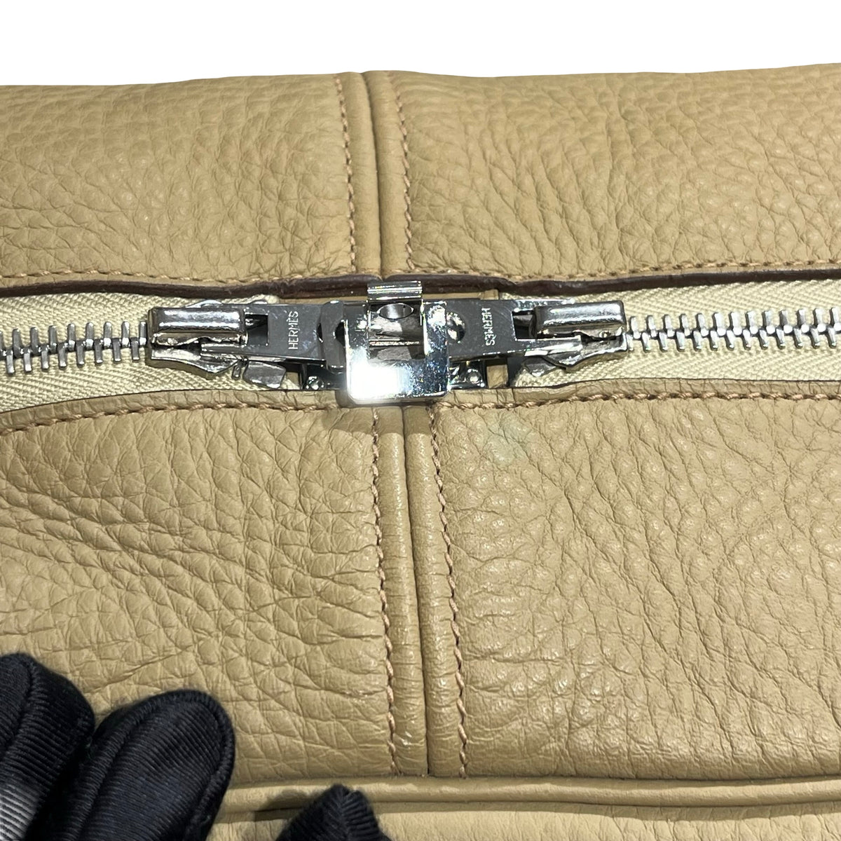 Used HERMES Leather Victoria Handbag Beige PHW