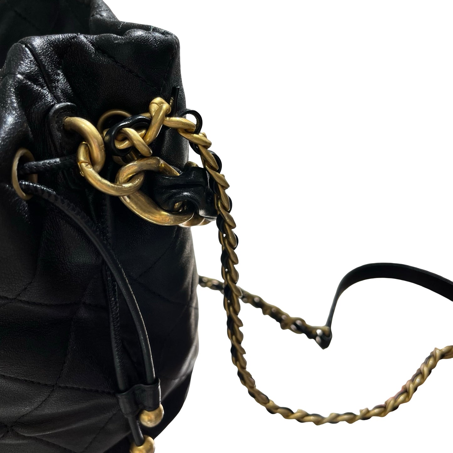 Used CHANEL Lambskin Leather Bucket Bag Black GHW