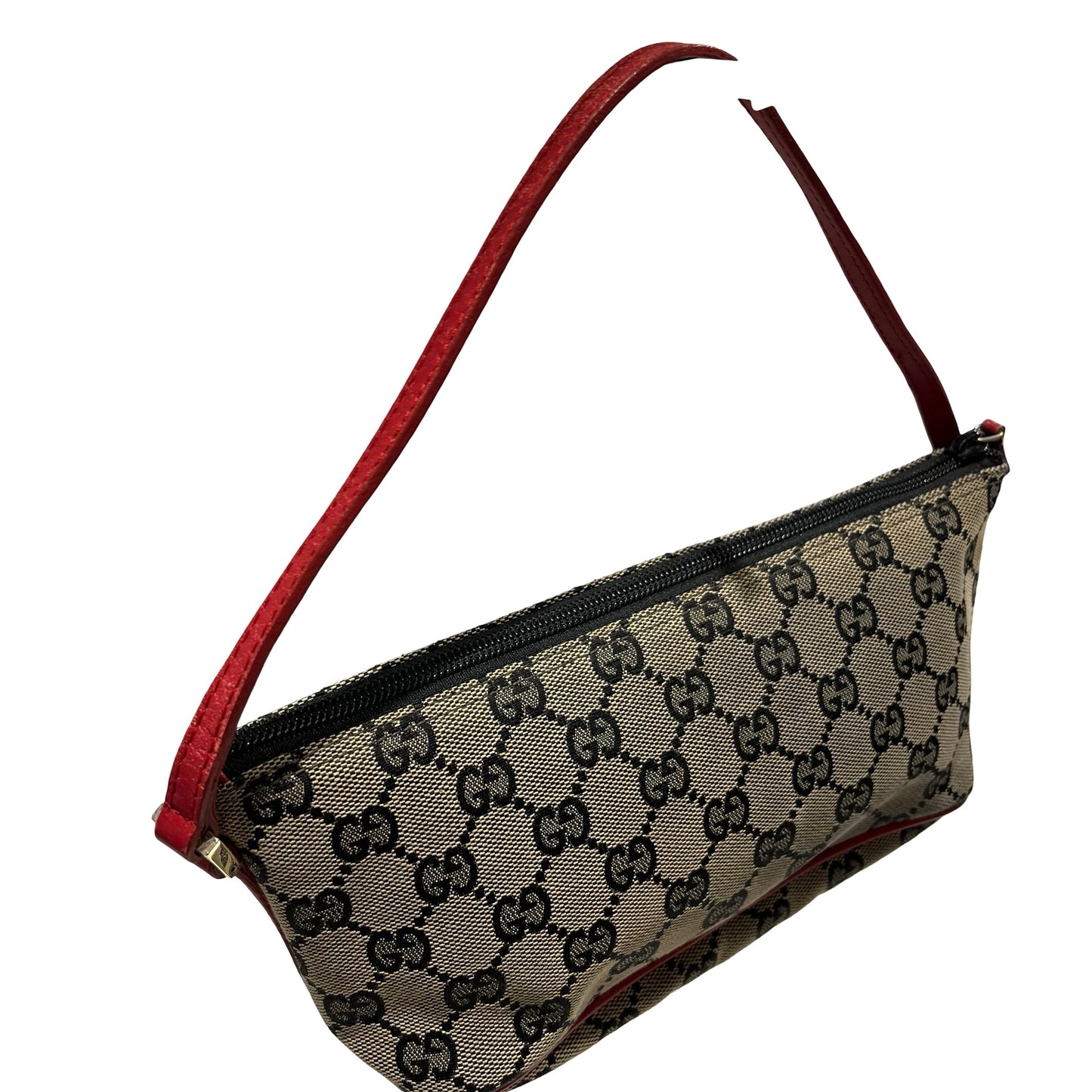 Used GUCCI GG Canvas Pochette Handbag Beige Red