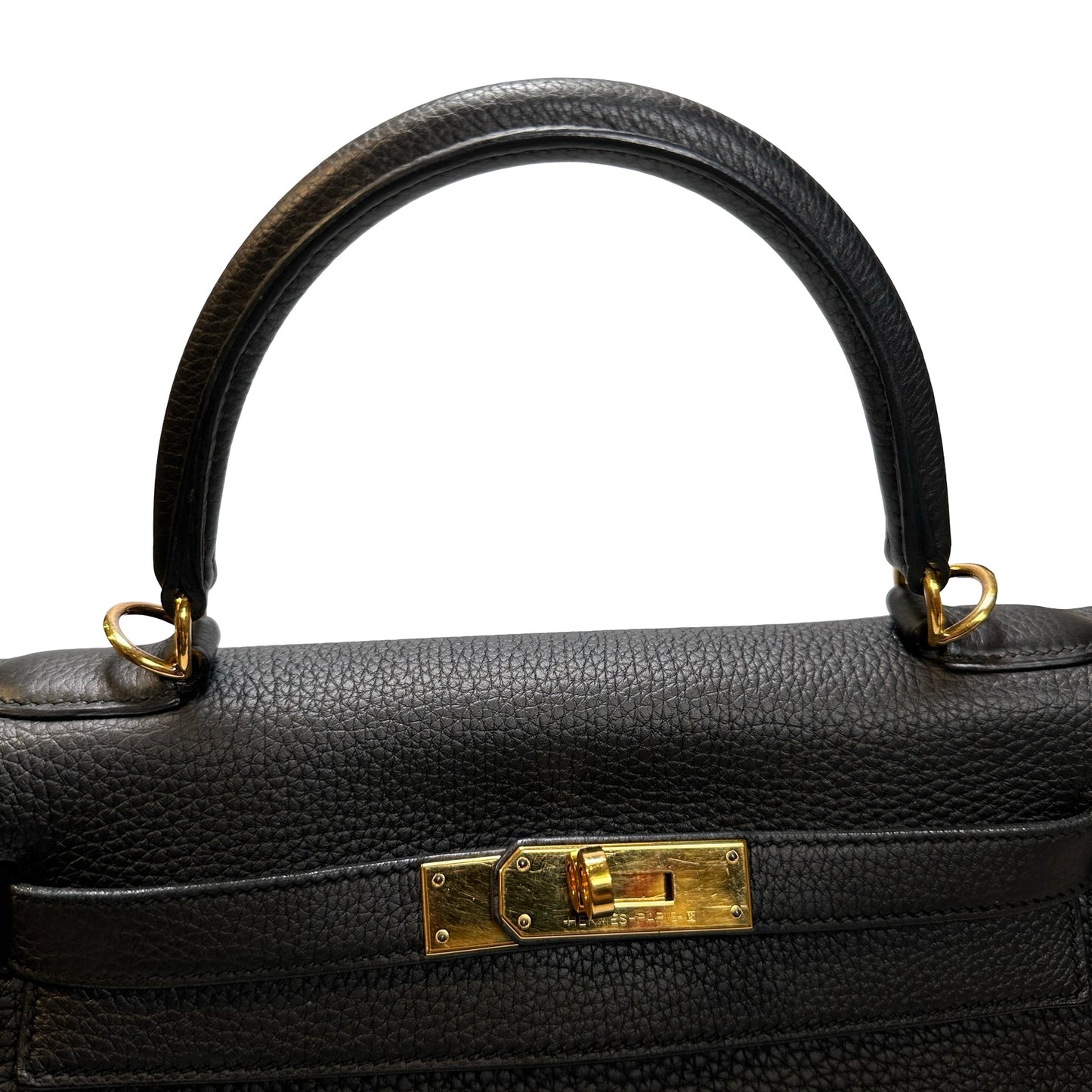 Used Hermès Clemence leather Kelly 28 Handbag Black GHW