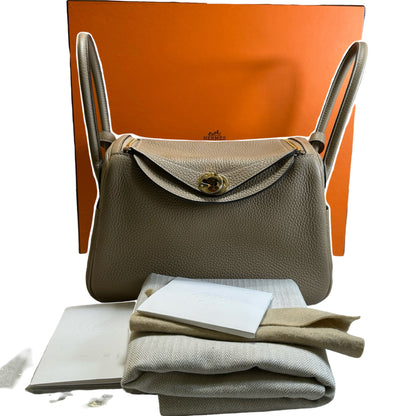 Used HERMES Leather Lindy 26 Handbag Beige Gold