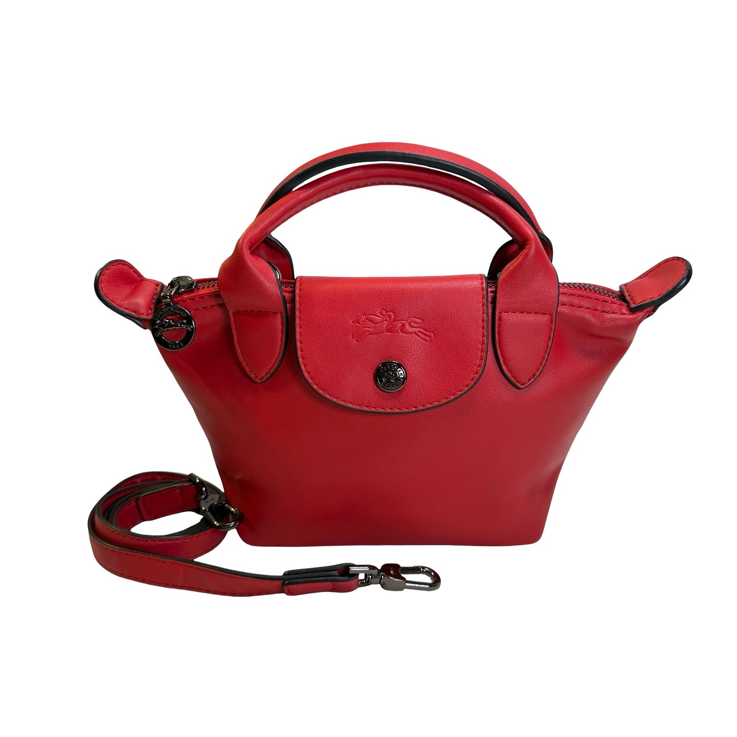 Used LONGCHAMP Leather Le Pliage Handbag Red