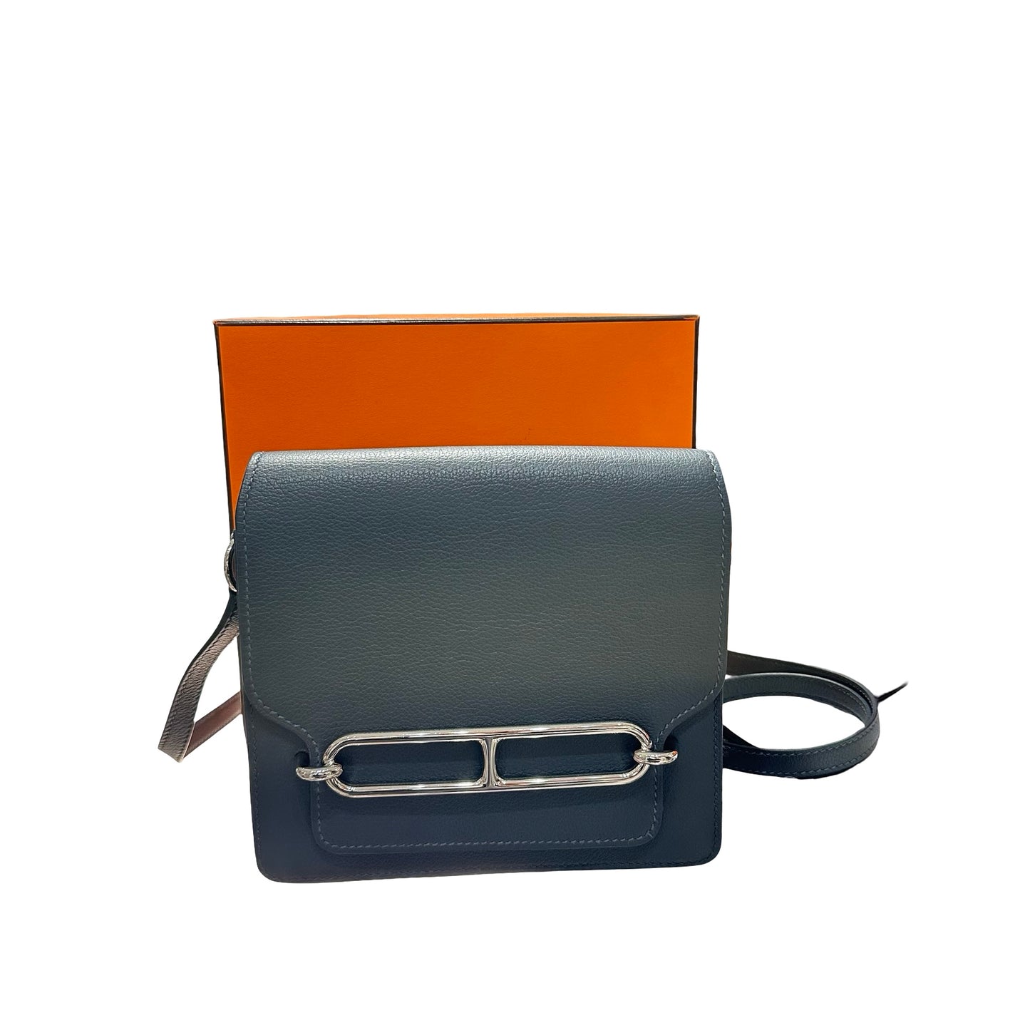 Used Hermès Clemence leather MINI ROULIS Shoulder Bag Gray PHW