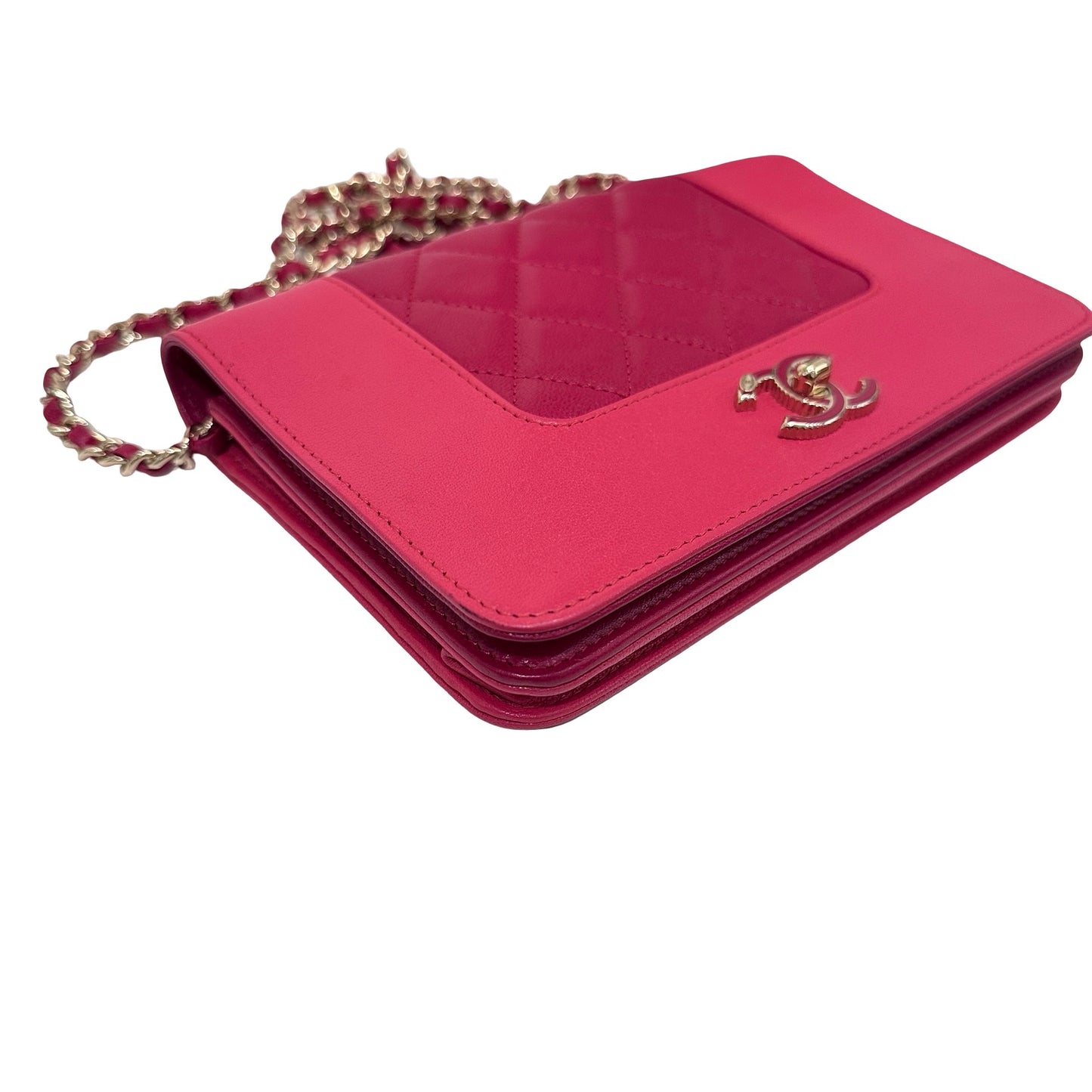 Used CHANEL Calfskin Leather WOC Cross Body Bag Red GHW