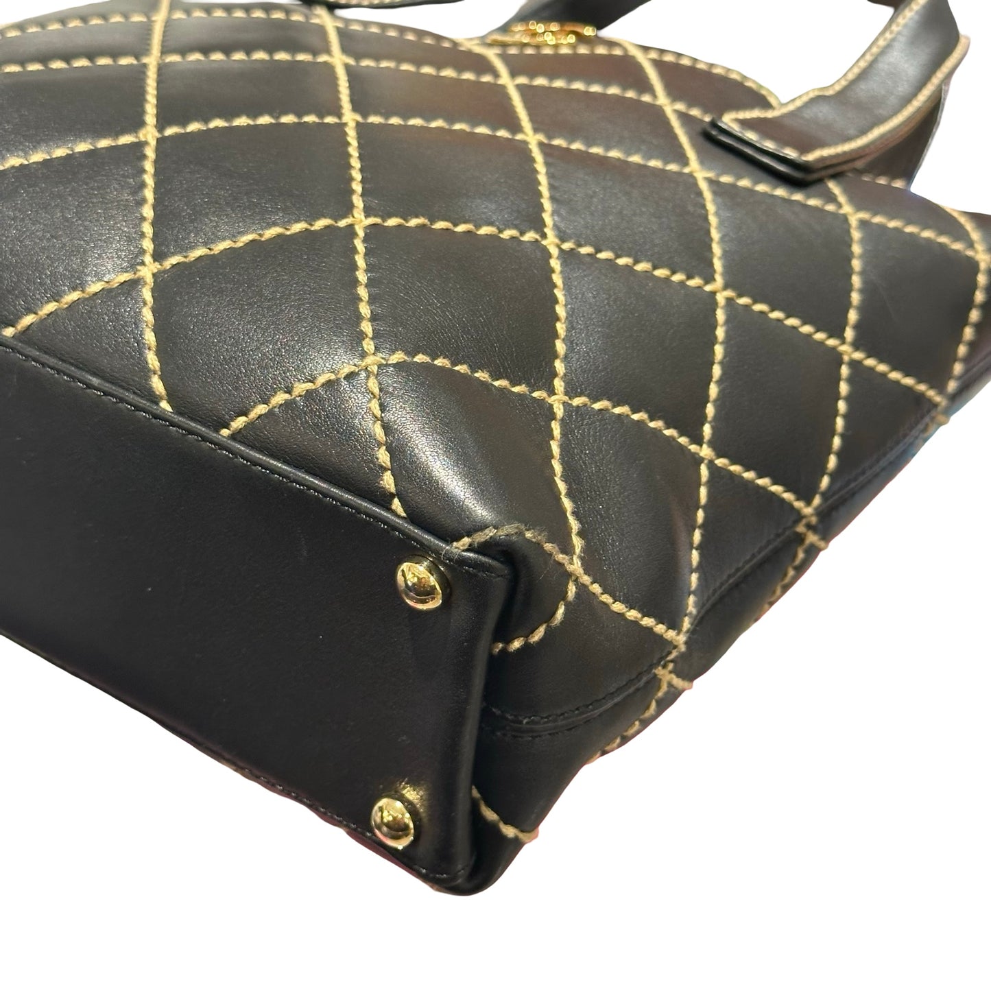 Used CHANEL Lambskin Leather Vintage Black GHW Handbag Black