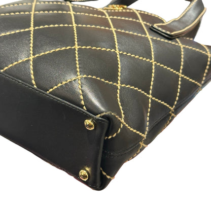 Used CHANEL Lambskin Leather Vintage Black GHW Handbag Black