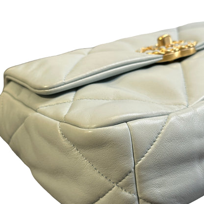 Used CHANEL Lambskin Quilted Chanel 19 Chain Shoulder Bag Light Blue Gold