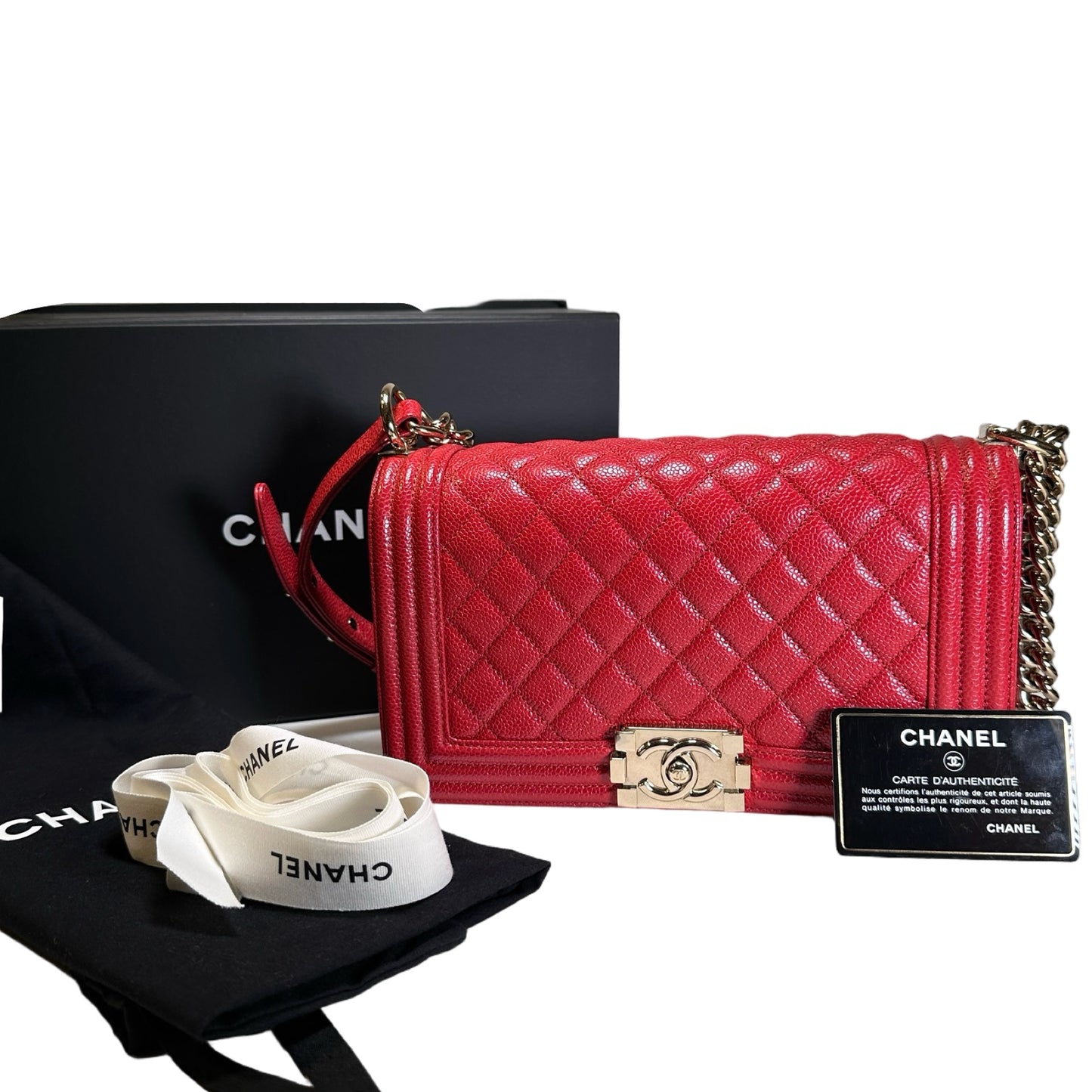 Used CHANEL Calfskin Boy Cross body bag Red GHW