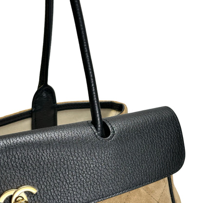 Brand New CHANEL Quilted Suede Caviar East West Flap Tote Tote Bag Black Brown