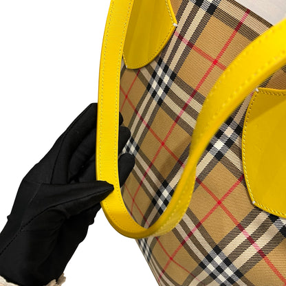 Used BURBERRY Canvas Large Tote Shopper Yellow White Shopper Bag
