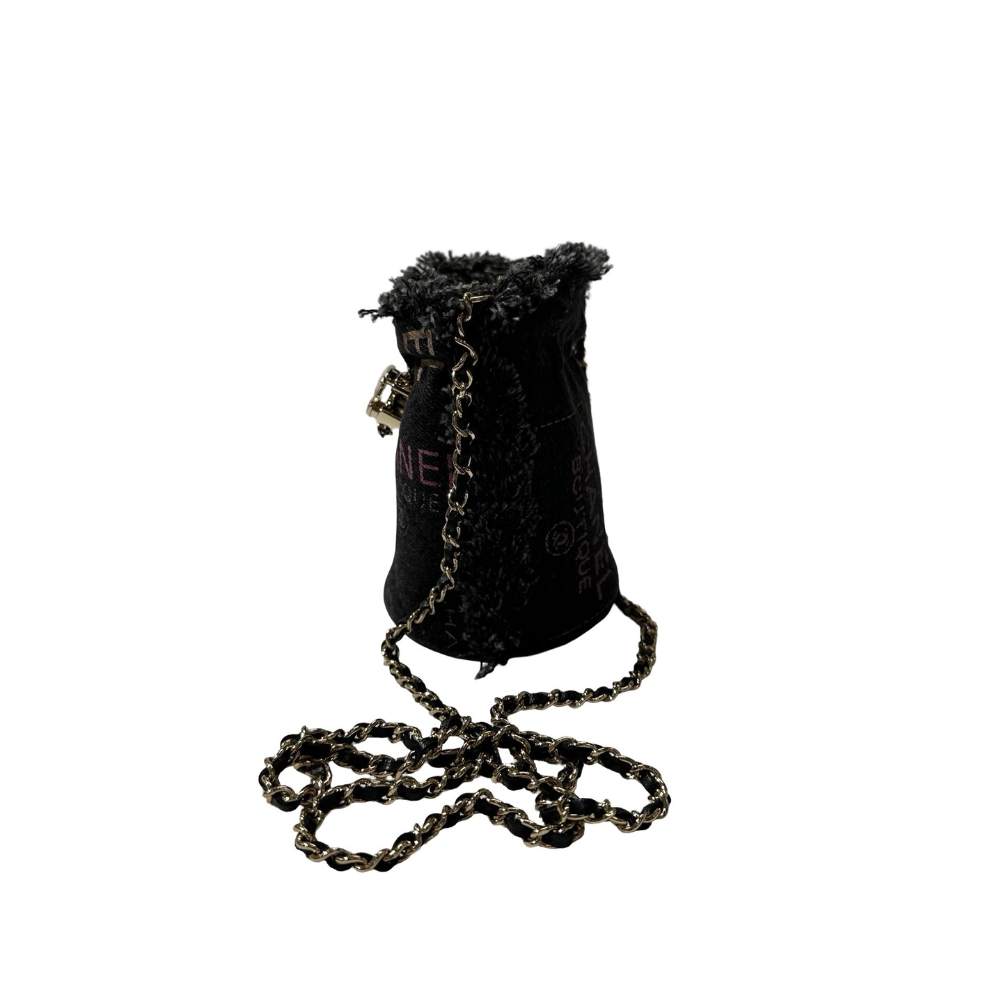 Used CHANEL Denim Bucket Bucket Bag Black GHW