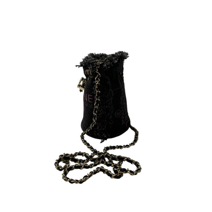 Used CHANEL Denim Bucket Bucket Bag Black GHW