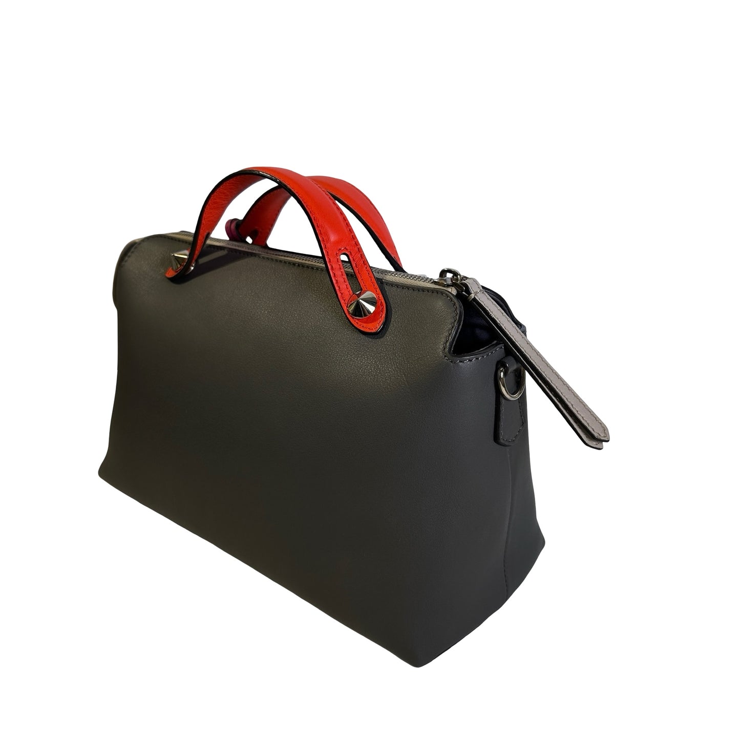 Used FENDI Leather By The Way Handbag Grey Orange Pink