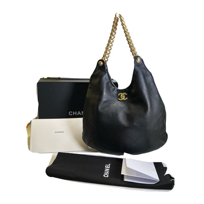Used CHANEL Quilted Hobo Bag Hobo Bag Black Gold Hardware